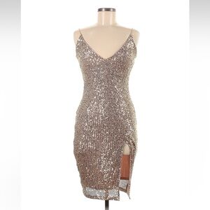 Bebe High Slit Sequin Midi Dress